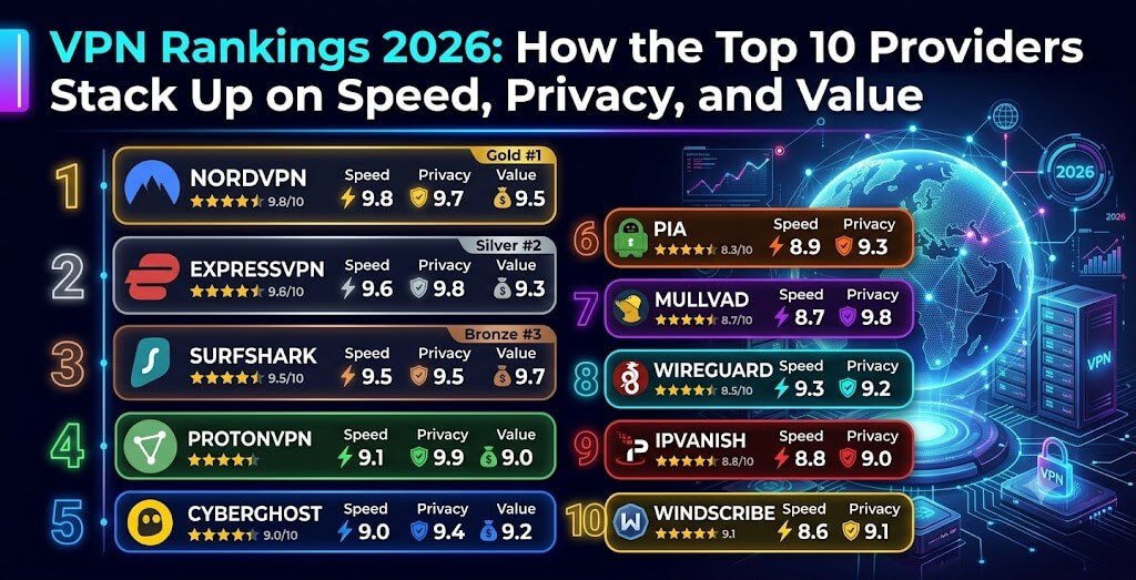 VPN Rankings 2026: How the Top 10 Providers Stack Up on Speed, Privacy, and Value